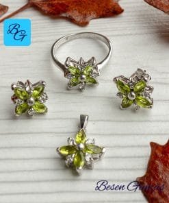 Çiçek Motifli Peridot Taşlı Set