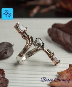 Damla Zirkon Oniks Taşlı Mekik Yüzük