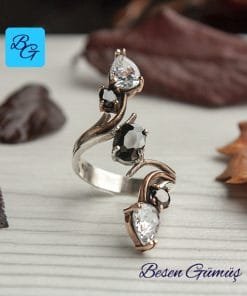 Damla Zirkon Oniks Taşlı Mekik Yüzük