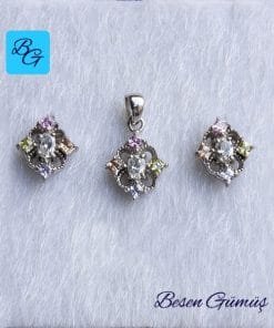 Dört Tırnaklı Dikdörtgen Renkli Taşlı Set