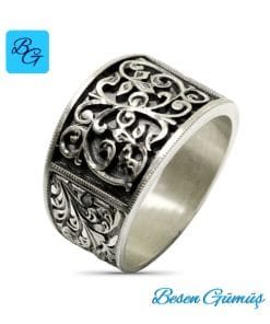 Erzurum Kalem İşi Taşsız Gümüş Erkek Yüzük
