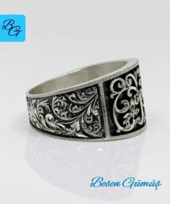 Erzurum Kalem İşi Taşsız Gümüş Erkek Yüzük