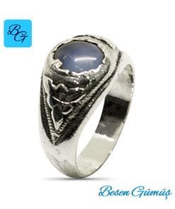 Mavi Akik Taşlı Erkek Gümüş Yüzük
