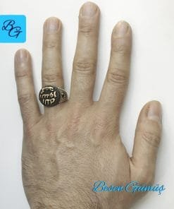 Mührü Şerif Yuvarlak Kenarları Oniks Taş İşli Gümüş Erkek Yüzük