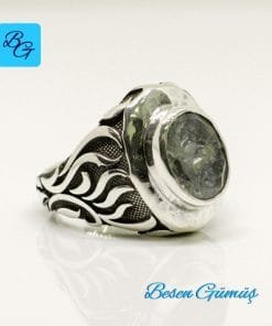 Oval Akuamarin Taşlı Gümüş Erkek Yüzük