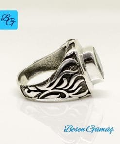 Oval Akuamarin Taşlı Gümüş Erkek Yüzük