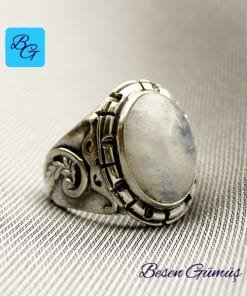 Oval Ay Taşı Gümüş Erkek Yüzük