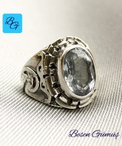 Oval Mavi Topaz Taşlı Gümüş Erkek Yüzük