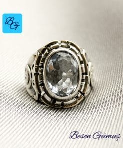 Oval Mavi Topaz Taşlı Gümüş Erkek Yüzük