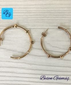 Rose Gömme Zirkon Taşlı Çivili Halka Küpe