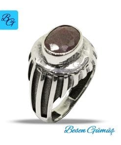 Yakut Taşlı Erkek Gümüş Yüzük