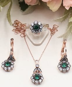 Yeşil Taşlı Papatya Model Set