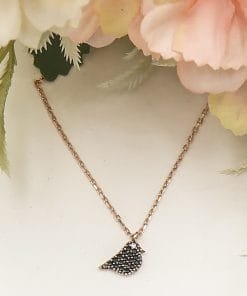 Siyah Taşlı Kuş Kolye