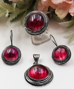 Özel Tasarım Lal Taşlı Sarma Gümüş Set