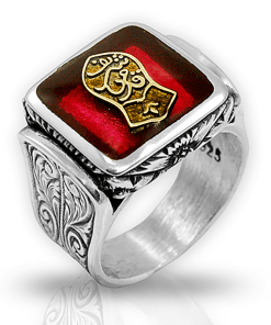 925 Ayar Gümüş Kırmızı Mineli Kademi Şerif Model Özel Tasarım Yüzük