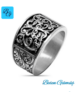 Erzurum Kalem İşi Taşsız Gümüş Erkek Yüzük