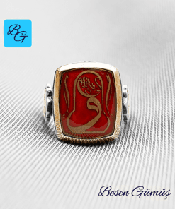Kırmızı Mineli Vav Özel Tasarım Gümüş Erkek Yüzük