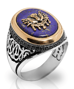 Lapis Taşlı Kenarları Oniks Taş İşli Osmanlı Sancağı Figürlü Yüzük