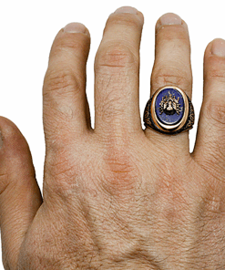 Lapis Taşlı Kenarları Oniks Taş İşli Osmanlı Sancağı Figürlü Yüzük