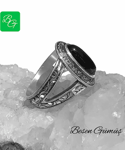 Oltu Taşı Oval Erzurum El Kalem İşi Erkek Yüzük