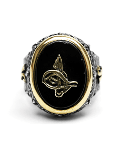 Oniks Taşlı Osmanlı Tuğralı Otantik Erkek Yüzük