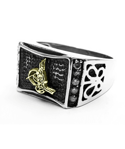 Tuğra Motifli Zirkon Taşlı Erkek Yüzük