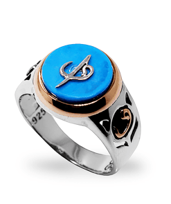 Yuvarlak Firuze Taşlı Elif Vav Yüzük