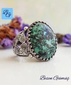 Oval Doğal Firuze Taşı (Turkuaz) Gümüş Erkek Yüzük