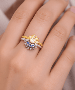 Işıltılı Güneş & Ay Figürlü Taşlı Yüzük Seti