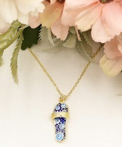 Nazar Boncuklu Gold Açık Terlik Kolye