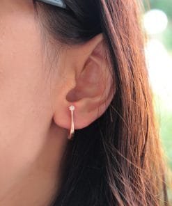 Küçük Zirkon Taşlı Rose Halka Küpe