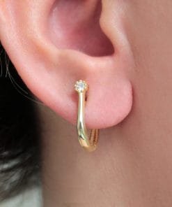 Küçük Zirkon Taşlı Gold Halka Küpe