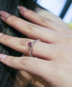 925 Ayar Gümüş Kırmızı Taşlı Kalp Sen Ve Ben Yüzük Işıklı Kutuda