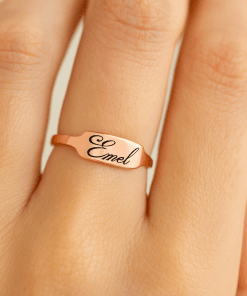 Kişiye Özel 925 Ayar Gümüş Yüzük | İsim Yazılı El Yapımı Minimal Model - Rose