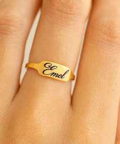 Kişiye Özel 925 Ayar Gümüş Yüzük | İsim Yazılı El Yapımı Minimal Model - Gold