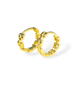 Rolex Tarzı Altın Kaplama Kare Zincir Model Halka Küpe – Kadın Zarif Takı