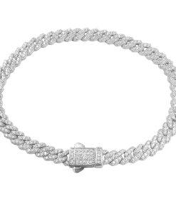 Taşlı Gümüş Küba Zincir Bileklik