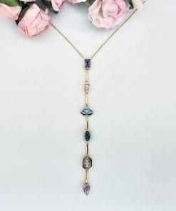 925 Ayar Gümüş Altın Kaplama Renkli Zirkon Taşlı Zarif Kadın Kolye