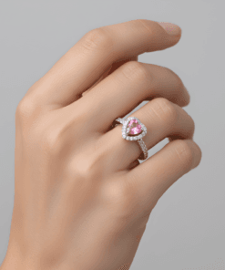 Yükseltilmiş Pembe Kalp Taşlı 925 Ayar Gümüş Kadın Yüzük