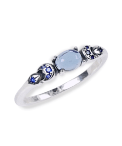 Mavi taşlı Yasemin temalı 925 ayar gümüş kadın yüzük