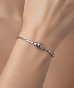 Yuvarlak Klipsli Kıvrımlı Yılan Zincir 925 Ayar Gümüş Bileklik