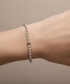 Pavé Detaylı Boncuklu 925 Ayar Gümüş Bilezik