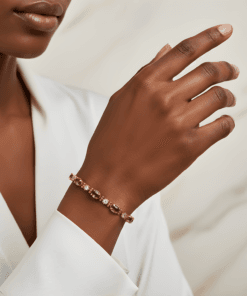 Doğal Turmalin Taşlı Rose Kaplamalı 925 Ayar Gümüş Bileklik