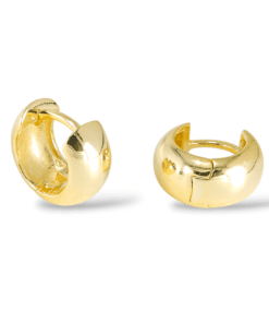 Sarı Altın Kaplama Kalın Halka Küpe – 925 Ayar Gümüş Modern Tasarım