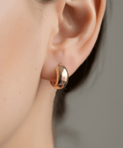 Sarı Altın Kaplama Kalın Halka Küpe – 925 Ayar Gümüş Modern Tasarım