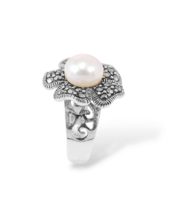 Vintage Markazit Detaylı İnci Taşlı 925 Ayar Gümüş Yüzük