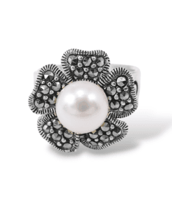 Vintage Markazit Detaylı İnci Taşlı 925 Ayar Gümüş Yüzük