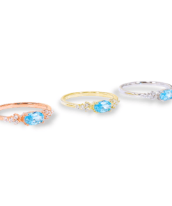 Mavi Topaz Taşlı 925 Ayar Gümüş Yüzük | Oval Kesim Zarif Kadın Yüzüğü | Rose, Gold & Silver