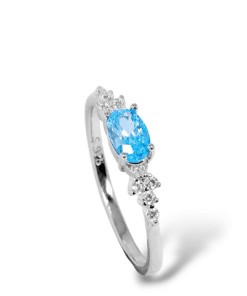 Mavi Topaz Taşlı 925 Ayar Gümüş Yüzük | Oval Kesim Zarif Kadın Yüzüğü | Rose, Gold & Silver - 12, Silver