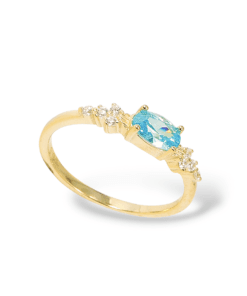 Mavi Topaz Taşlı 925 Ayar Gümüş Yüzük | Oval Kesim Zarif Kadın Yüzüğü | Rose, Gold & Silver - 12, Gold